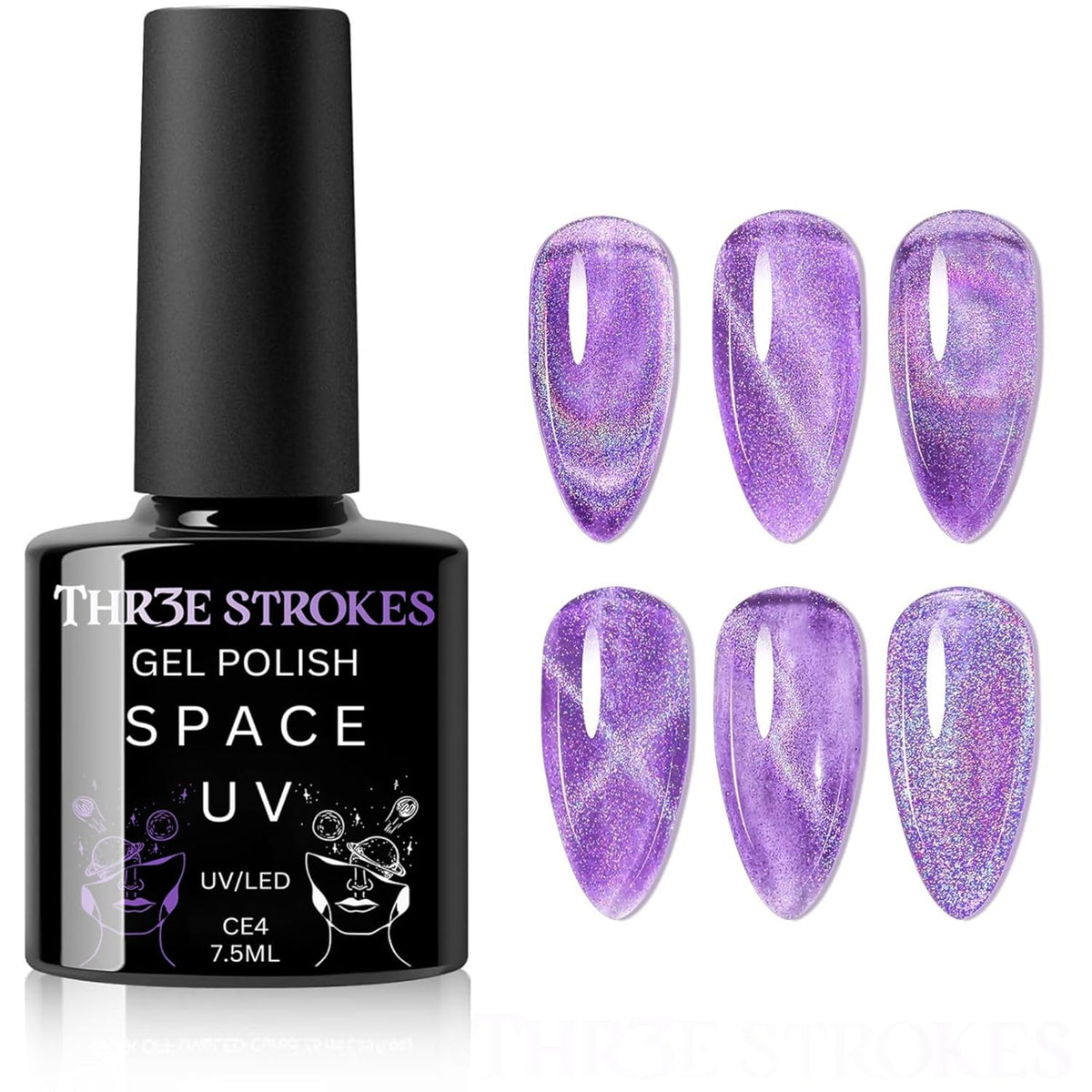GV138 THR3E STROKES 9D Glitter Cat Eye Gel Magnetic Nail Polish Gel Art Manicure DIY at Home Soak Off UV Gel 7.5ML (CE4, 7.5ML)