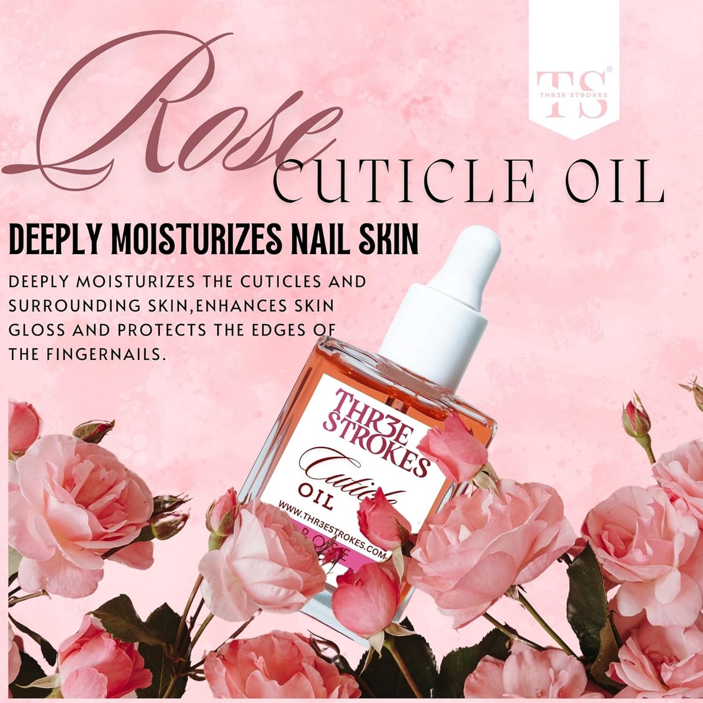 GV77 THR3E STROKES Naturale Revitalizing Cuticle Oil - Hydrating Oil For Repaired Cuticles Overnight - Remedy For Damaged Skin And Thin Nails - Paraben/Cruelty-Free Formula 15ML (ROSE)