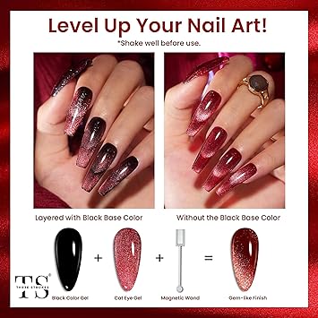 NP20 THR3E STROKES Cat Eye Gel Nail Polish Set, 6 Colors, Magnetic Effect, Glitter Red, Shiny Brown, Burgundy, Purple, Blue, Green, 7.5ML (Cluster X)