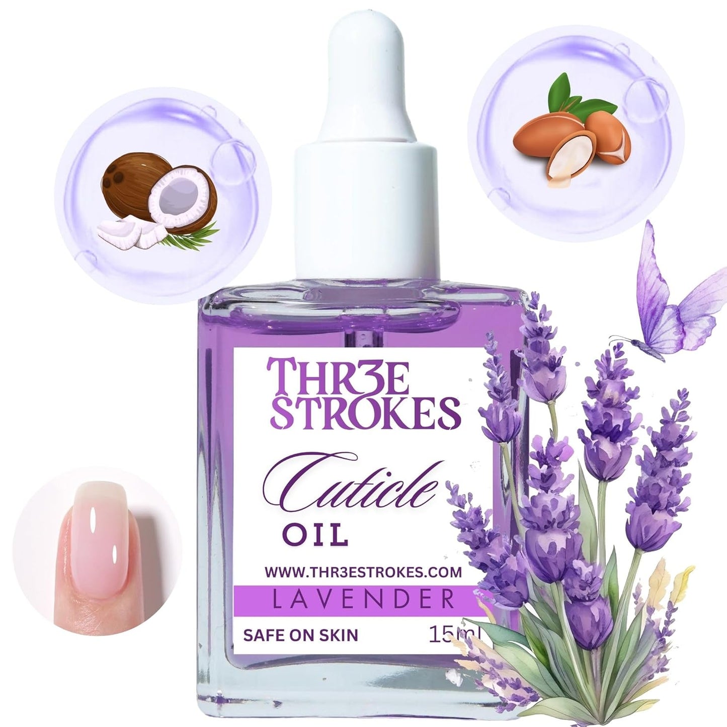 GV80 THR3E STROKES Naturale Revitalizing Cuticle Oil - Hydrating Oil For Repaired Cuticles Overnight - Remedy For Damaged Skin And Thin Nails - Paraben/Cruelty-Free Formula 15ML (LAVENDER)