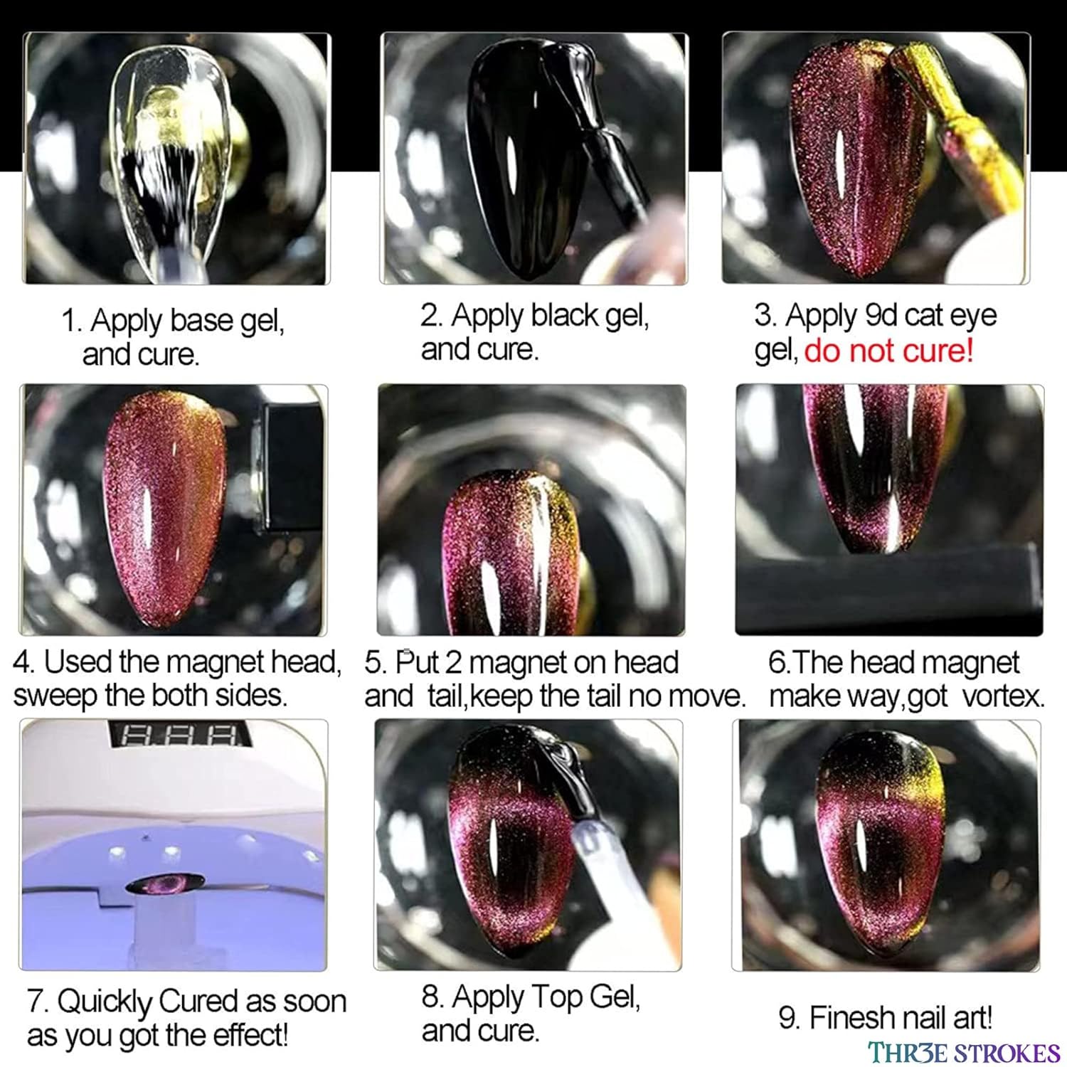 THR3E STROKES 9D Cat Eye Gel Polish – CE7 Magnetic Nail Art 7.5ml