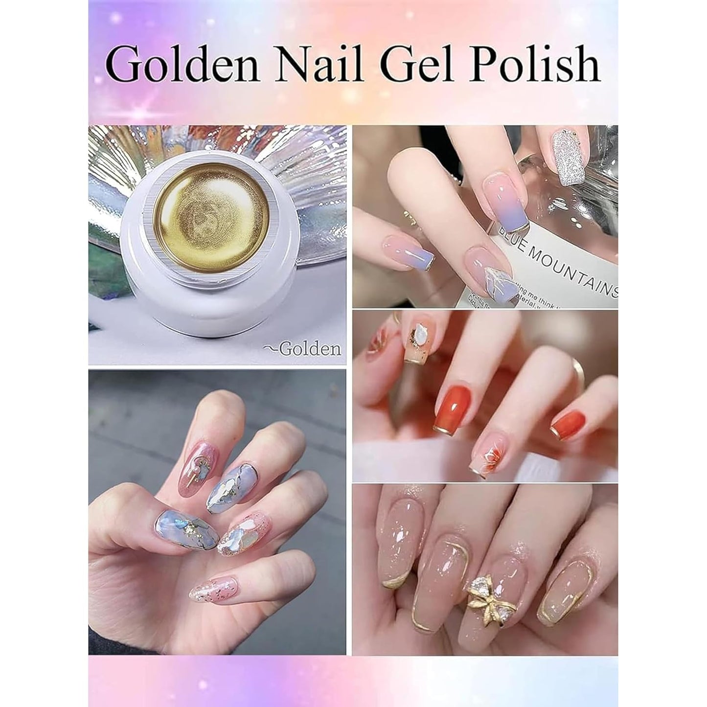 GV98 THR3E STROKES Chrome Gel Nail Polish, 8ml Metallic Gel Nail Polish, Gold 3D Metal Painting Gel for Nail Art Soak off UV/LED Glossy Mirror Effect Nail Glue Gel for Home Salon DIY Manicure (GOLD)