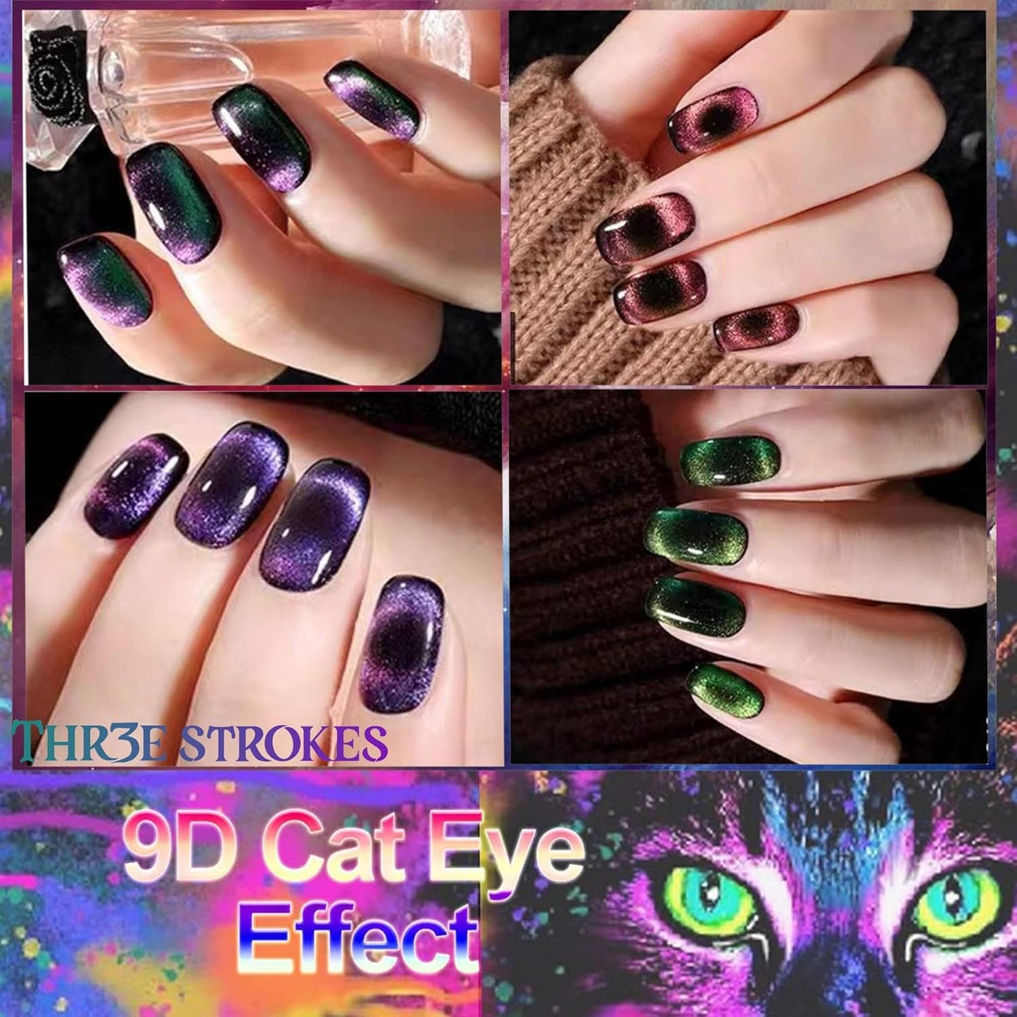 THR3E STROKES 9D Cat Eye Gel Polish – CE7 Magnetic Nail Art 7.5ml