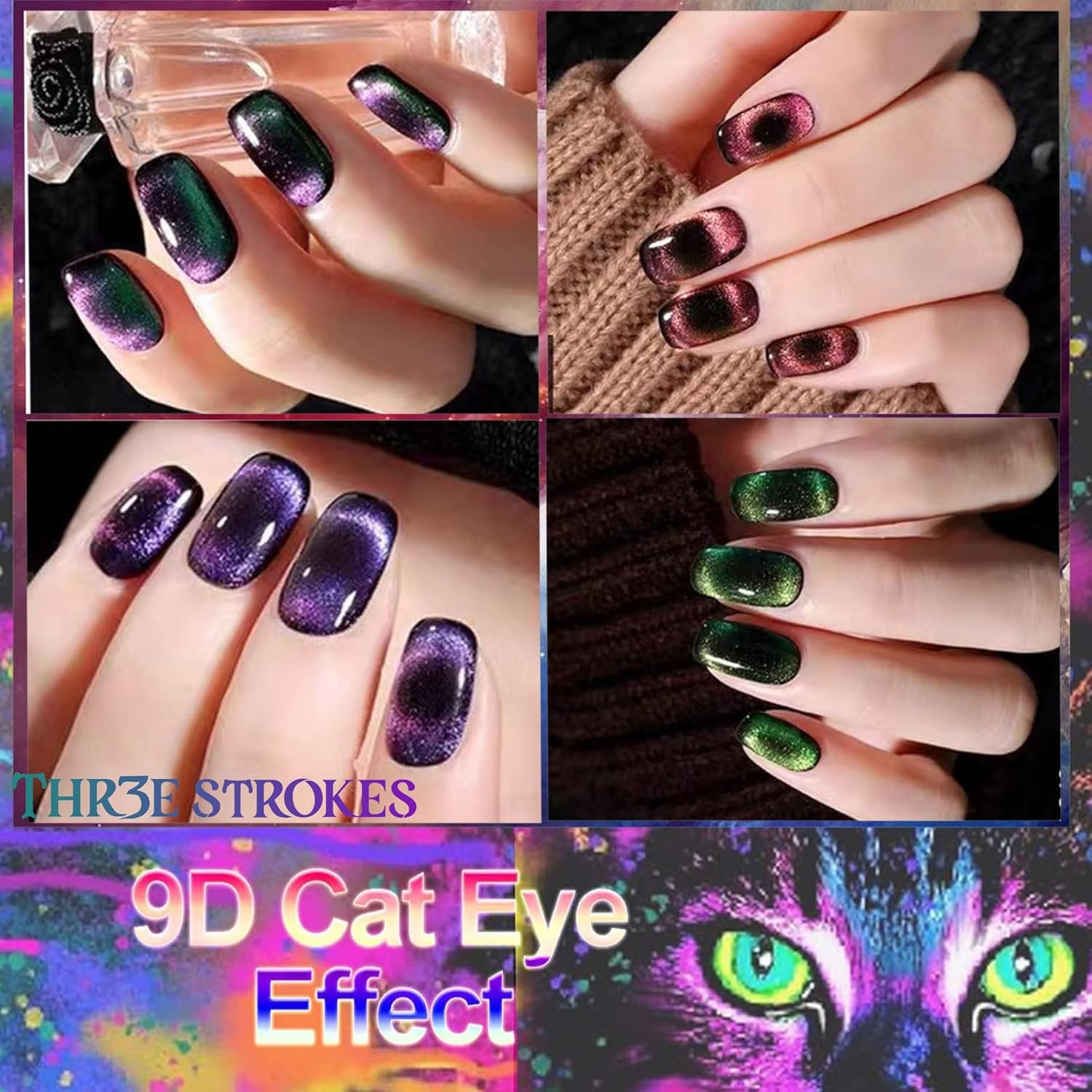 THR3E STROKES 9D Cat Eye Gel Polish – CE7 Magnetic Nail Art 7.5ml