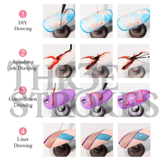 NP71 THR3E STROKES 6 Colors Spider Gel, New Upgraded Matrices Spider Gel with Nail Art Brushes, Nail Designs Gel Paint Wire Drawing Gel Polish for Line (White Black Red Blue Gold Silver)