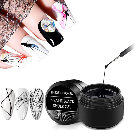 NP51 THR3E STROKES Black Spider Gel Polish Kit Nail Spider Gel Paint For Nail Art Polish Thin Brush Spider Nail Gel Art Paint For Nails Uv Led Nail Polish Drawing Painting Black White Gel Nail Polish Kit (BLACK)