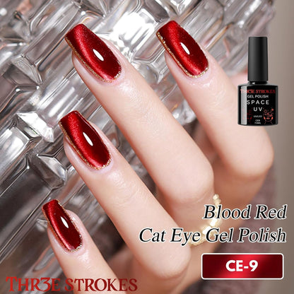 NP266 THR3E STROKES 9D Glitter Cat Eye Gelpolish Magnetic Nail Polish Gelpolish Art Manicure DIY at Home Soak Off UV Gel 7.5ML (CE9, 7.5ML), Shimmery Finish