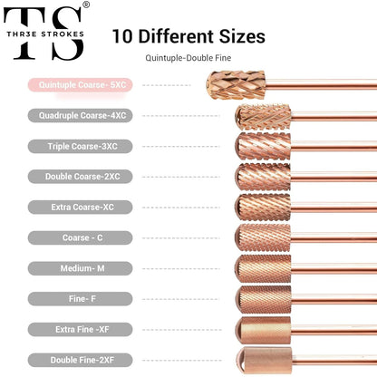 GV70 Nail Drill Bits, 3/32'' Smooth Round Top Large Barrel Carbide Bits, Suitable for Manicure Pedicure Cuticle Gel Polishing, Beginners Bits, Rose Gold, Series Bit (Quintuple Coarse-5XC, ROSE GOLD)