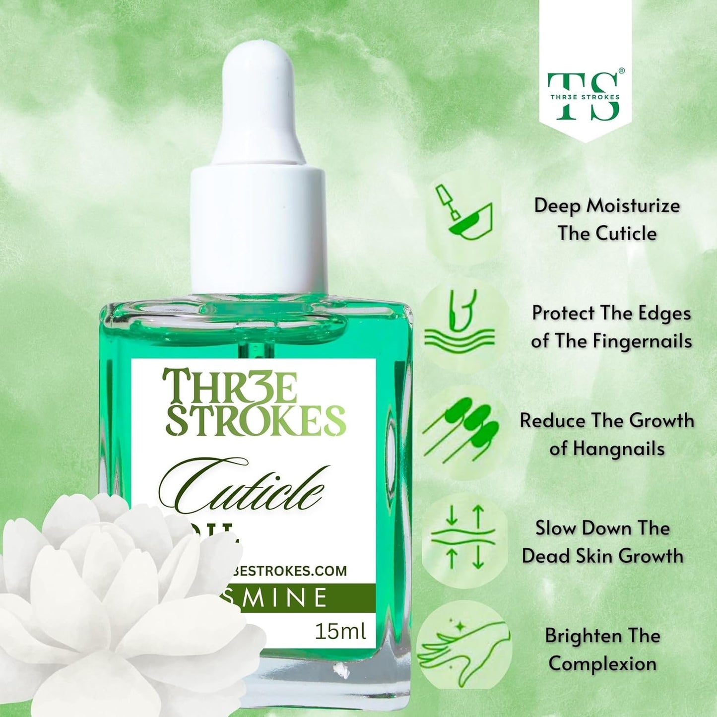 GV81 THR3E STROKES Naturale Revitalizing Cuticle Oil - Hydrating Oil For Repaired Cuticles Overnight - Remedy For Damaged Skin And Thin Nails - Paraben/Cruelty-Free Formula 15ML (JASMINE)