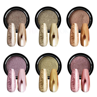 GV58 THR3E STROKES Chrome Nail Powder Metallic Mirror Glitter Effect Pigment Iridescent Aurora Mermaid Pearl Dust Kit for Gel Polish Nail Art Decoration, Resin Craft Arylic Powder (6) (Each 0.5gm)