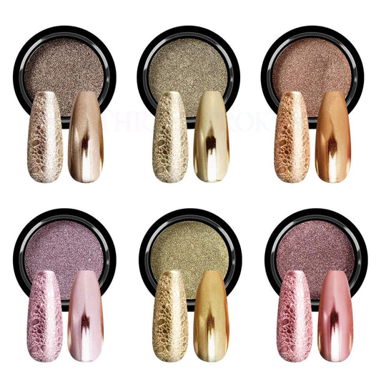 GV58 THR3E STROKES Chrome Nail Powder Metallic Mirror Glitter Effect Pigment Iridescent Aurora Mermaid Pearl Dust Kit for Gel Polish Nail Art Decoration, Resin Craft Arylic Powder (6) (Each 0.5gm)