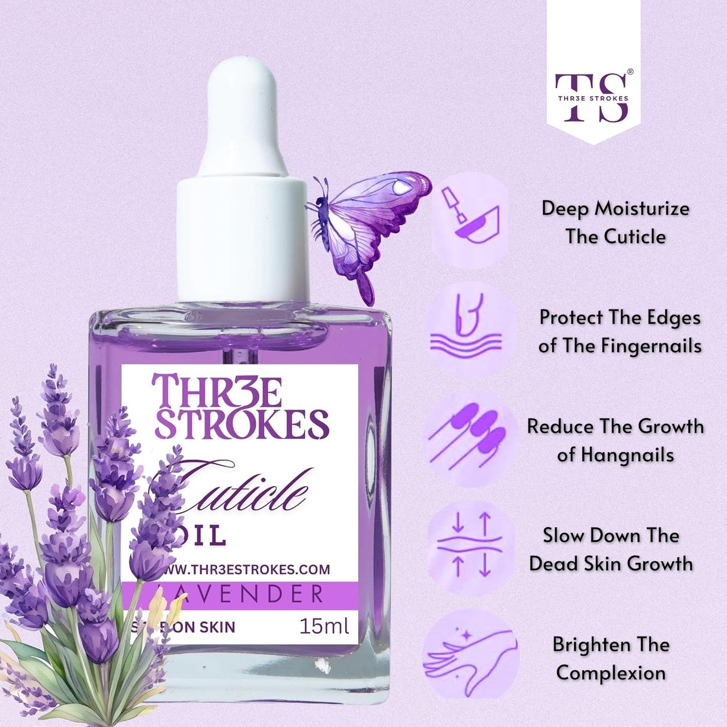 GV80 THR3E STROKES Naturale Revitalizing Cuticle Oil - Hydrating Oil For Repaired Cuticles Overnight - Remedy For Damaged Skin And Thin Nails - Paraben/Cruelty-Free Formula 15ML (LAVENDER)