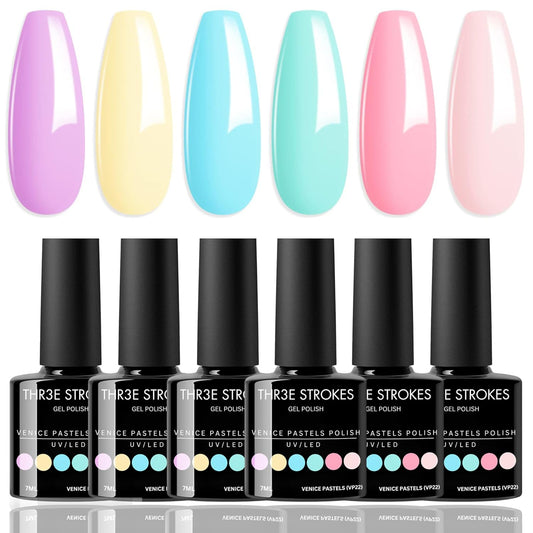 NP42 THR3E STROKES Gel Nail Polish Set - 6 Colors Gel Polish Glitter Gel Polish Sparkle Nail Polish Gel Manicure DIY Salon Nail Art Gifts