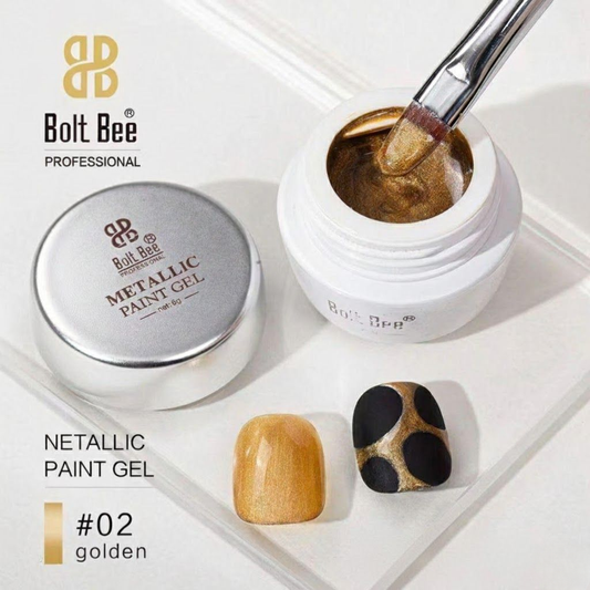 NP200 Bolt Bee Professional Metallic Paint Gel #02 Golden (6g) - High Pigment Nail Art Gel
