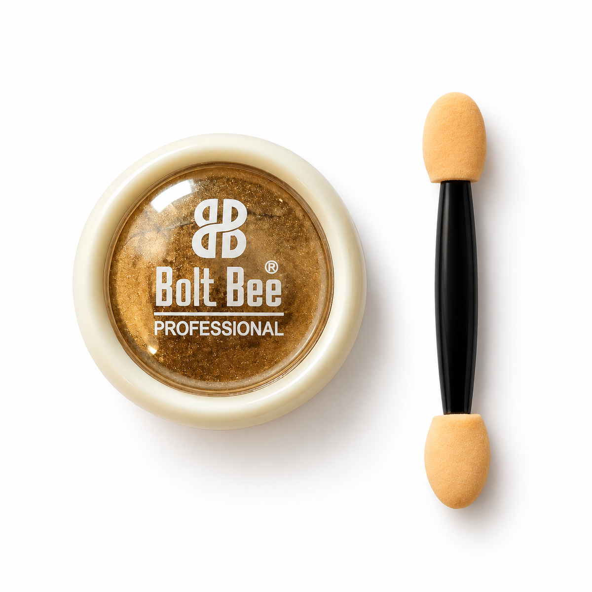 GV837 Bolt Bee Professional Electroplating Nail Powder (#17 Gold) - Metallic Chrome Mirror Effect Pigment Powder with Sponge Applicator for Nail Art