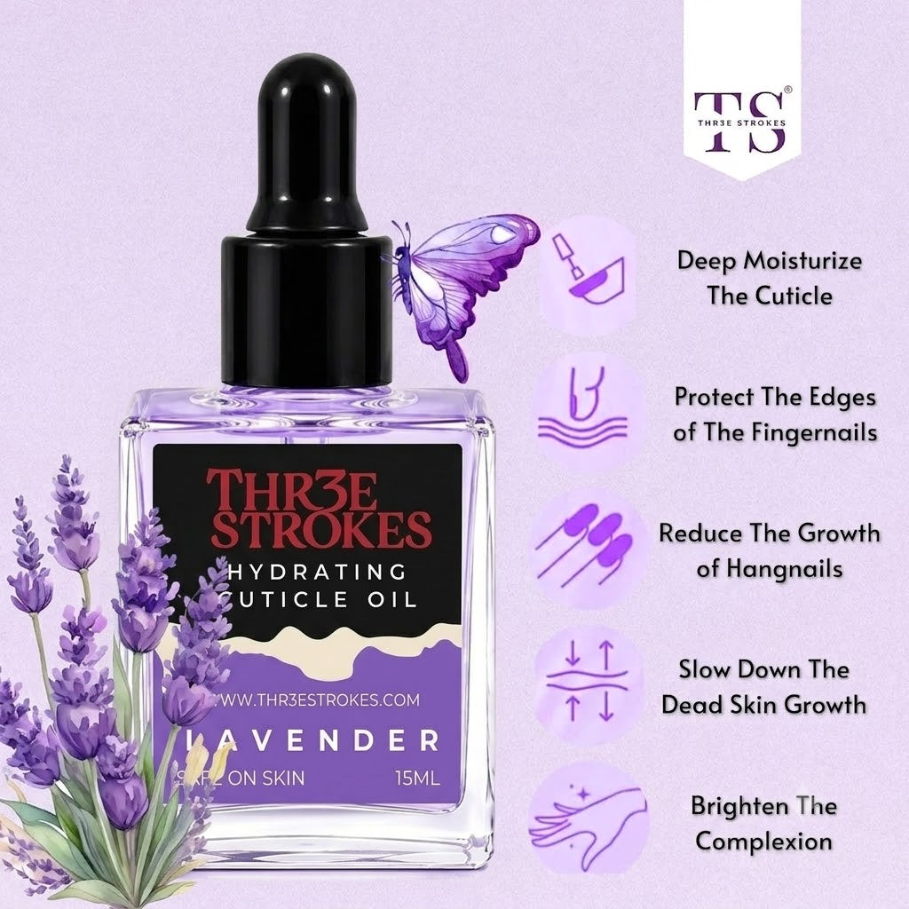 GV80 THR3E STROKES Naturale Revitalizing Cuticle Oil - Hydrating Oil For Repaired Cuticles Overnight - Remedy For Damaged Skin And Thin Nails - Paraben/Cruelty-Free Formula 15ML (LAVENDER)