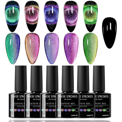 NP42 THR3E STROKES Gel Nail Polish Set - 6 Colors Gel Polish Glitter Gel Polish Sparkle Nail Polish Gel Manicure DIY Salon Nail Art Gifts