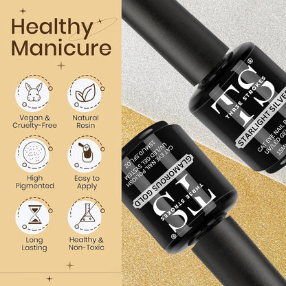 NP43 THR3E STROKES Silver and Gold Smoothie Cat Magnetic Gel Polish - 9D Cateye With Magnet Stick for Salon Manicure and Nail Art DIY at Home - 30 ML
