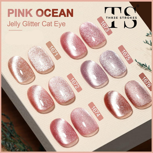 NP38 THR3E STROKES Gel Nail Polish Pink Ocean Cat Eye Gel Nail Polish Set with Magnet for Holographic Cat Eye, Salon Gel Manicure and Nail Art DIY at Home (UV/LED LIGHT REQUIRED) (MILKYWAY 76, 15ML)