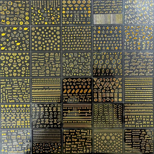 Gold Nail Art Stickers 30 Sheets | 3D Self-Adhesive Decals
