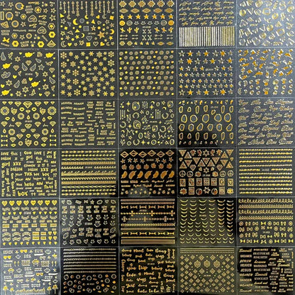 Gold Nail Art Stickers 30 Sheets | 3D Self-Adhesive Decals