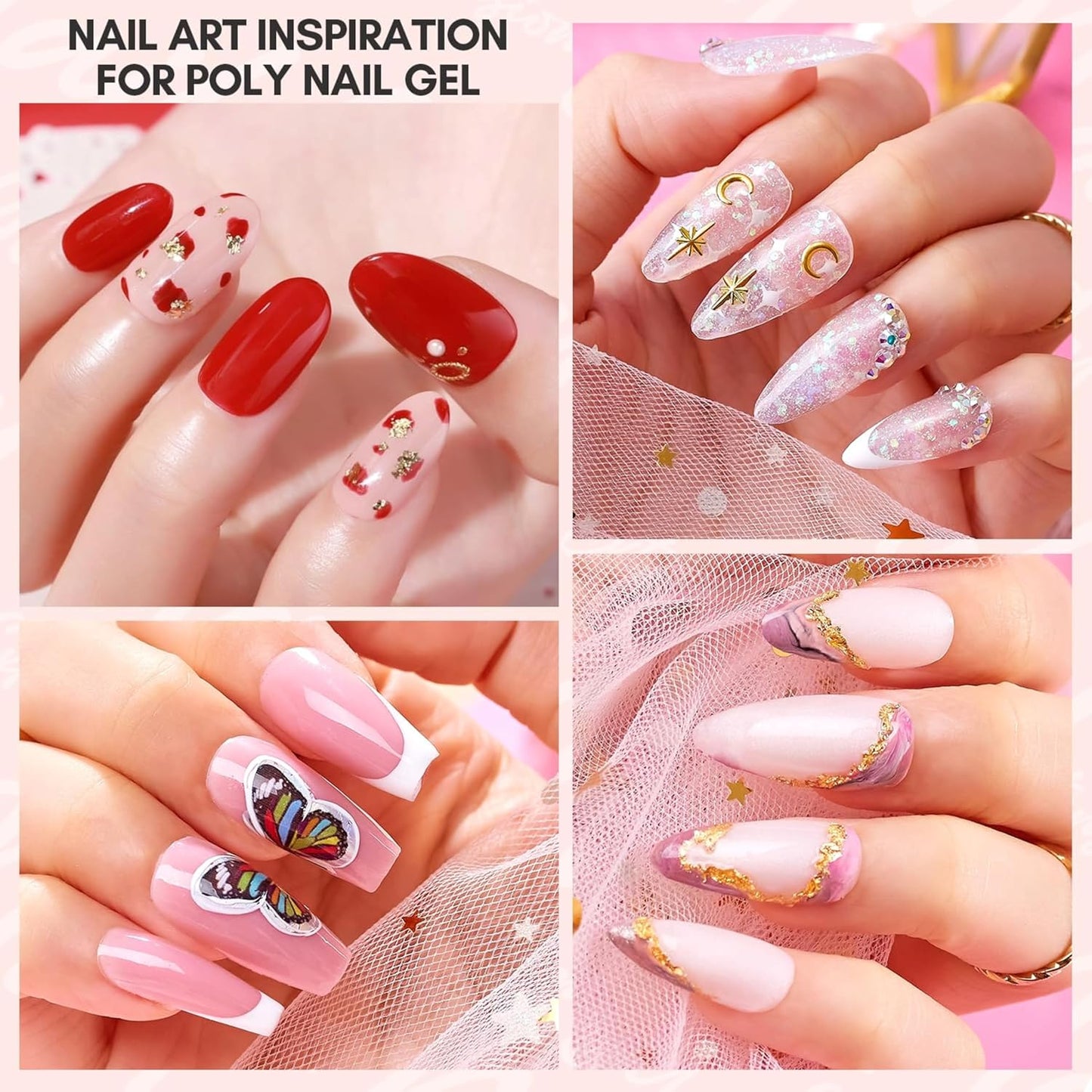 GV89 THR3E STROKES Poly Nail Gel 15ML Gel Builder for Nails, Glitter Clear, Gel Nail Extension,Nail Strengthener Hard Gel Color Gel Multifunctional Long-Lasting and Easy to Use for DIY Salon Quality (AURORA)