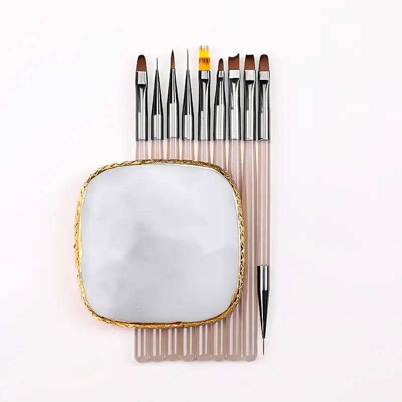 GV762 10pcs Nail Art Tool Set – Japanese Marble Resin Mixing Palette, Nail Brush Holder & Manicure Accessorie