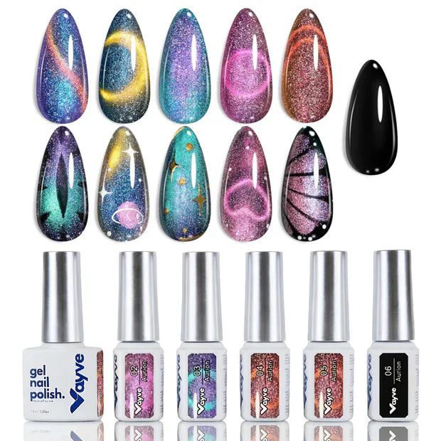 GV968 Vayve Aurion Cat Eye Gel Polish Set – Dual-Gleam Magnetic Effect, 6 Shades