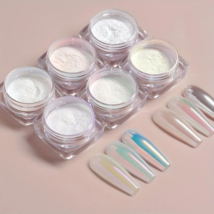 GV589 6 Colors Aurora Chrome Nail Powder Set – Holographic Pearl Pigment for Mirror & Iridescent Nail Art (Each 0.5gm)