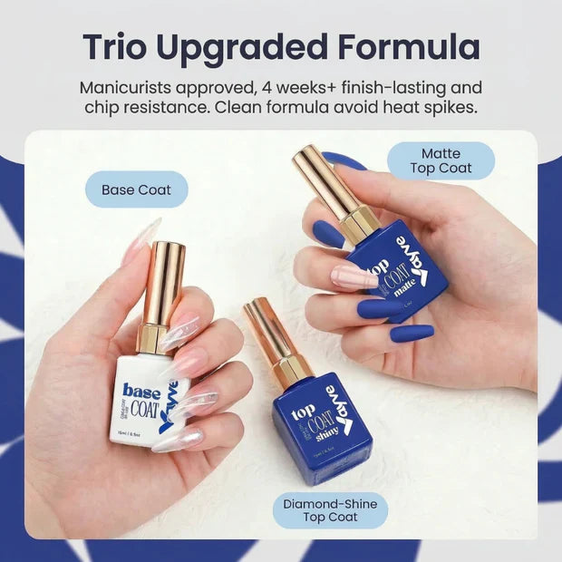 GV964 Vayve Base, Glossy & Matte Top Coat Combo 15ml | Complete Gel Nail System UV/LED