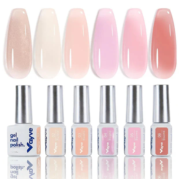 GV973 Vayve Bloome Jelly Gel Polish Set – Glass 6 Soft Pink Nude Shades