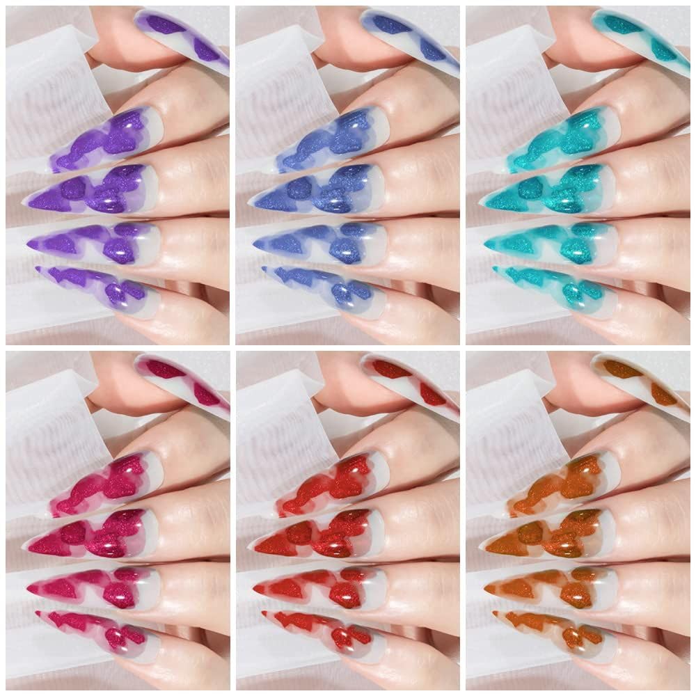 GV938 THR3E STROKES Professional Blooming Nail Ink for Marble Effect - Watercolor Blossom Polish for Nail Art | Magic Spread Fluid Pigment for UV Gel Nails | Smokey Gradient DIY Manicure (1 Bottle, 7.5ml)