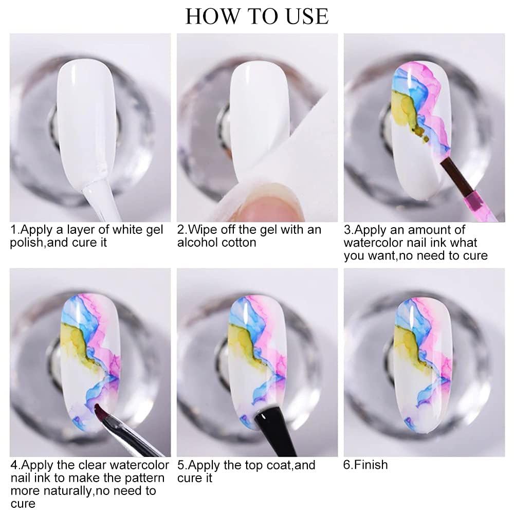 GV938 THR3E STROKES Professional Blooming Nail Ink for Marble Effect - Watercolor Blossom Polish for Nail Art | Magic Spread Fluid Pigment for UV Gel Nails | Smokey Gradient DIY Manicure (1 Bottle, 7.5ml)
