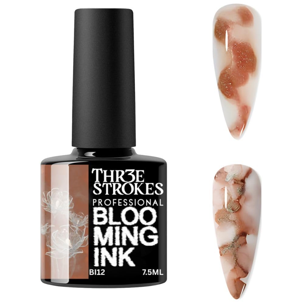 GV938 THR3E STROKES Professional Blooming Nail Ink for Marble Effect - Watercolor Blossom Polish for Nail Art | Magic Spread Fluid Pigment for UV Gel Nails | Smokey Gradient DIY Manicure (1 Bottle, 7.5ml)