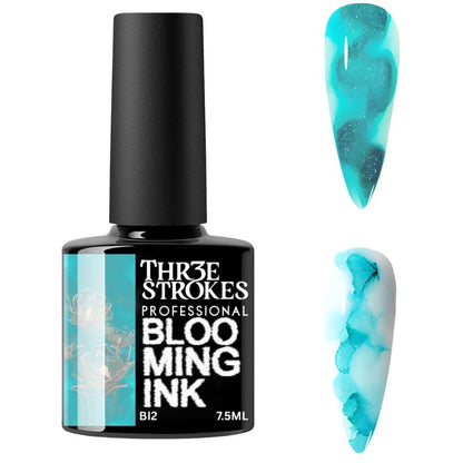 GV938 THR3E STROKES Professional Blooming Nail Ink for Marble Effect - Watercolor Blossom Polish for Nail Art | Magic Spread Fluid Pigment for UV Gel Nails | Smokey Gradient DIY Manicure (1 Bottle, 7.5ml)