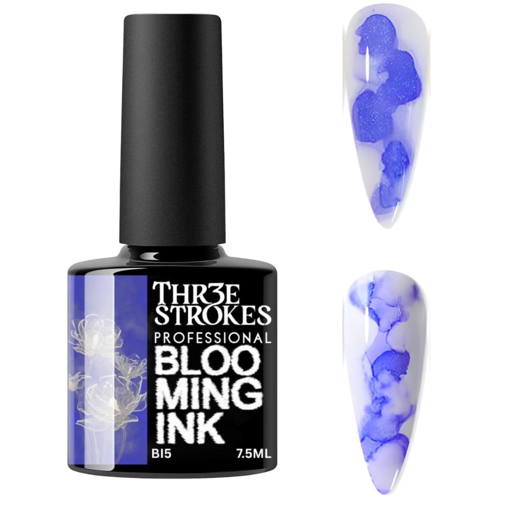 GV938 THR3E STROKES Professional Blooming Nail Ink for Marble Effect - Watercolor Blossom Polish for Nail Art | Magic Spread Fluid Pigment for UV Gel Nails | Smokey Gradient DIY Manicure (1 Bottle, 7.5ml)
