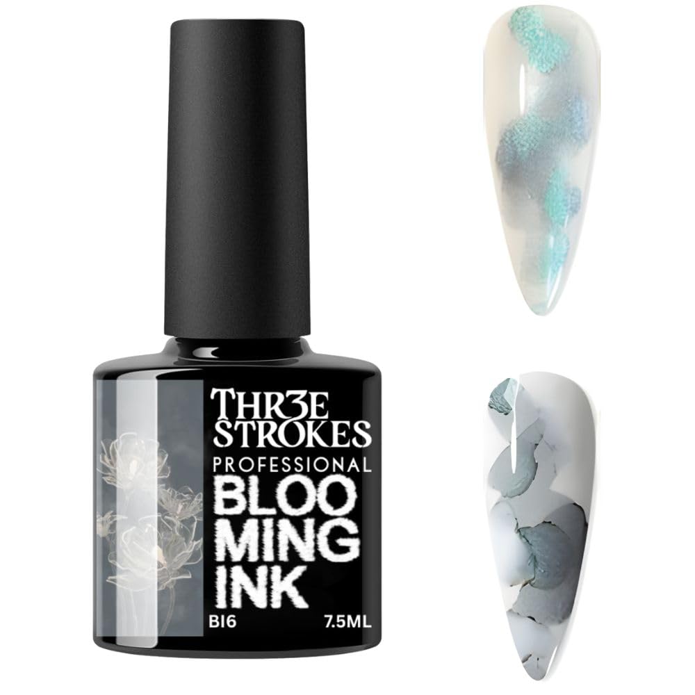 GV938 THR3E STROKES Professional Blooming Nail Ink for Marble Effect - Watercolor Blossom Polish for Nail Art | Magic Spread Fluid Pigment for UV Gel Nails | Smokey Gradient DIY Manicure (1 Bottle, 7.5ml)