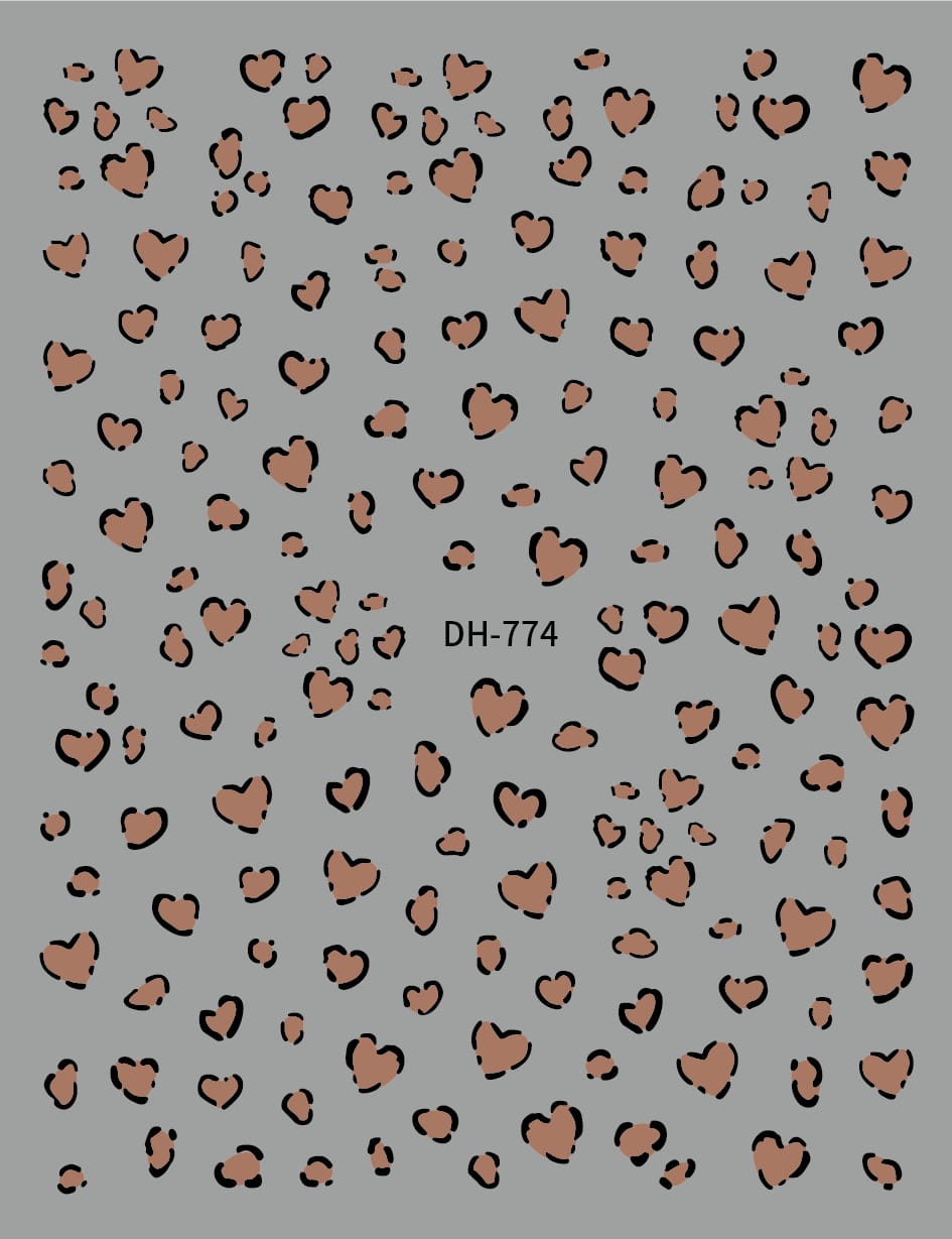 GV599 DH-774 Leopard Heart Nail Art Stickers Animal Print Self-Adhesive Decals