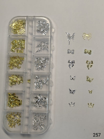 GV636 Gold & Silver Nail Charms Set – Butterfly, Bow & Crown Designs (257)