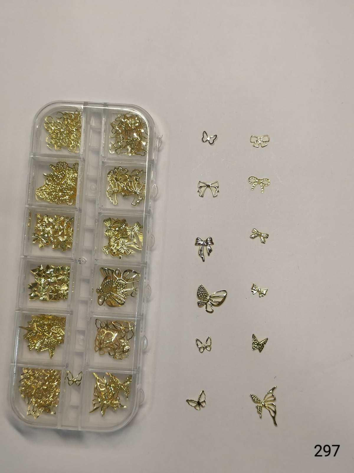 GV638 Gold Nail Charms Set – Butterfly & Bow Nail Art Decorations (Set 297 , Design May Vary)
