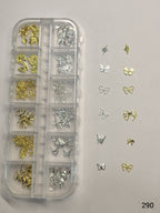 GV639 Gold & Silver Nail Charms Set – Stars, Bows & Butterflies (Set 290 , Design May Vary)