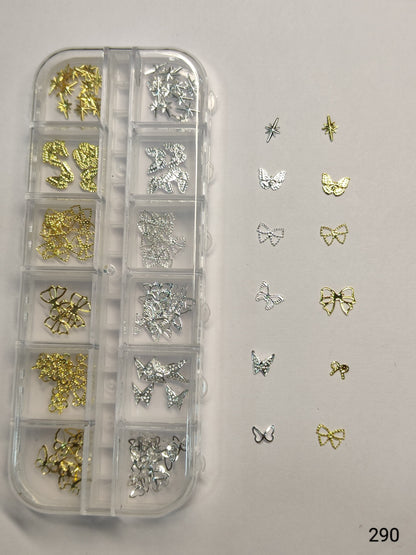 GV639 Gold & Silver Nail Charms Set – Stars, Bows & Butterflies (290)
