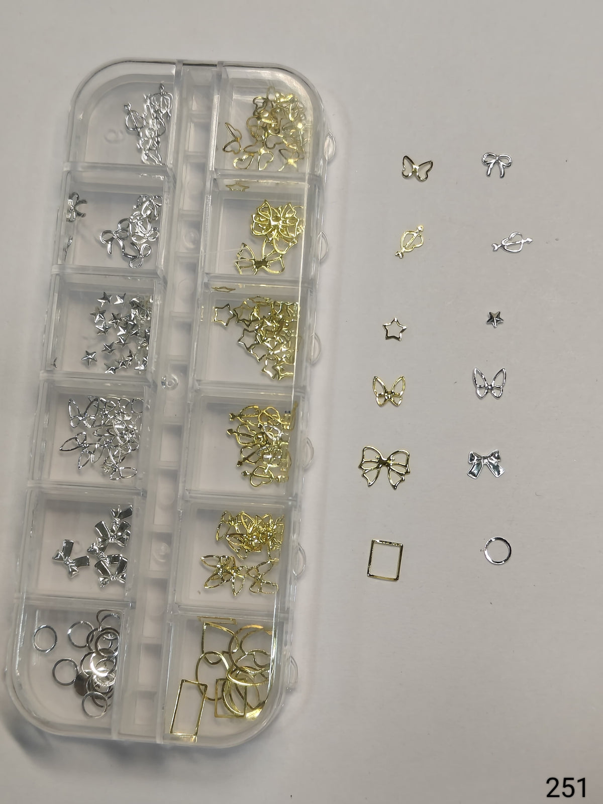 GV660 Butterfly & Bow Nail Art Charms Kit – Gold & Silver Mix (Set 251, Design May Vary)