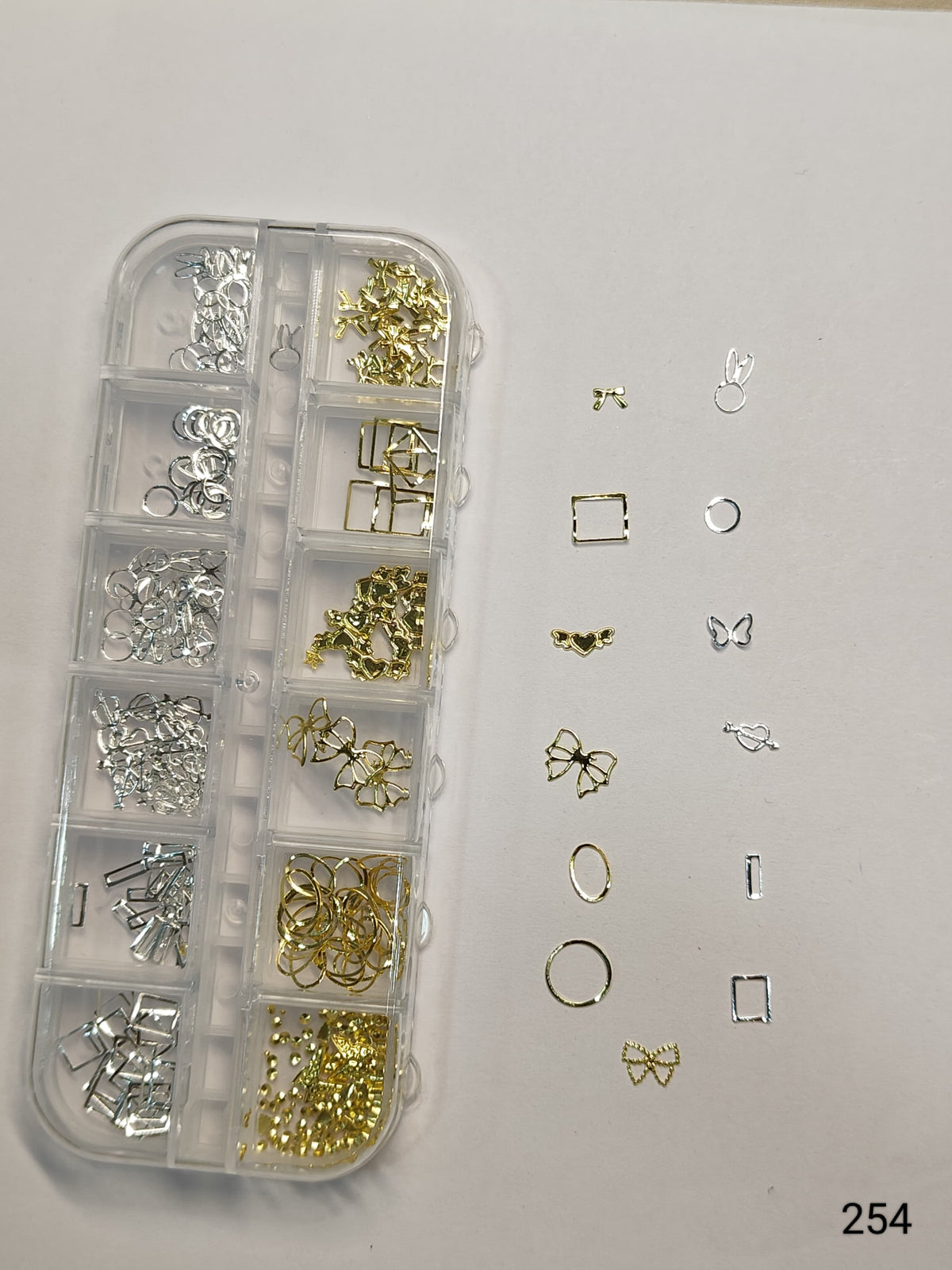 GV657 3D Metallic Nail Art Decorations – Geometric & Bow Shapes Box (Set 254 , Design May Vary)