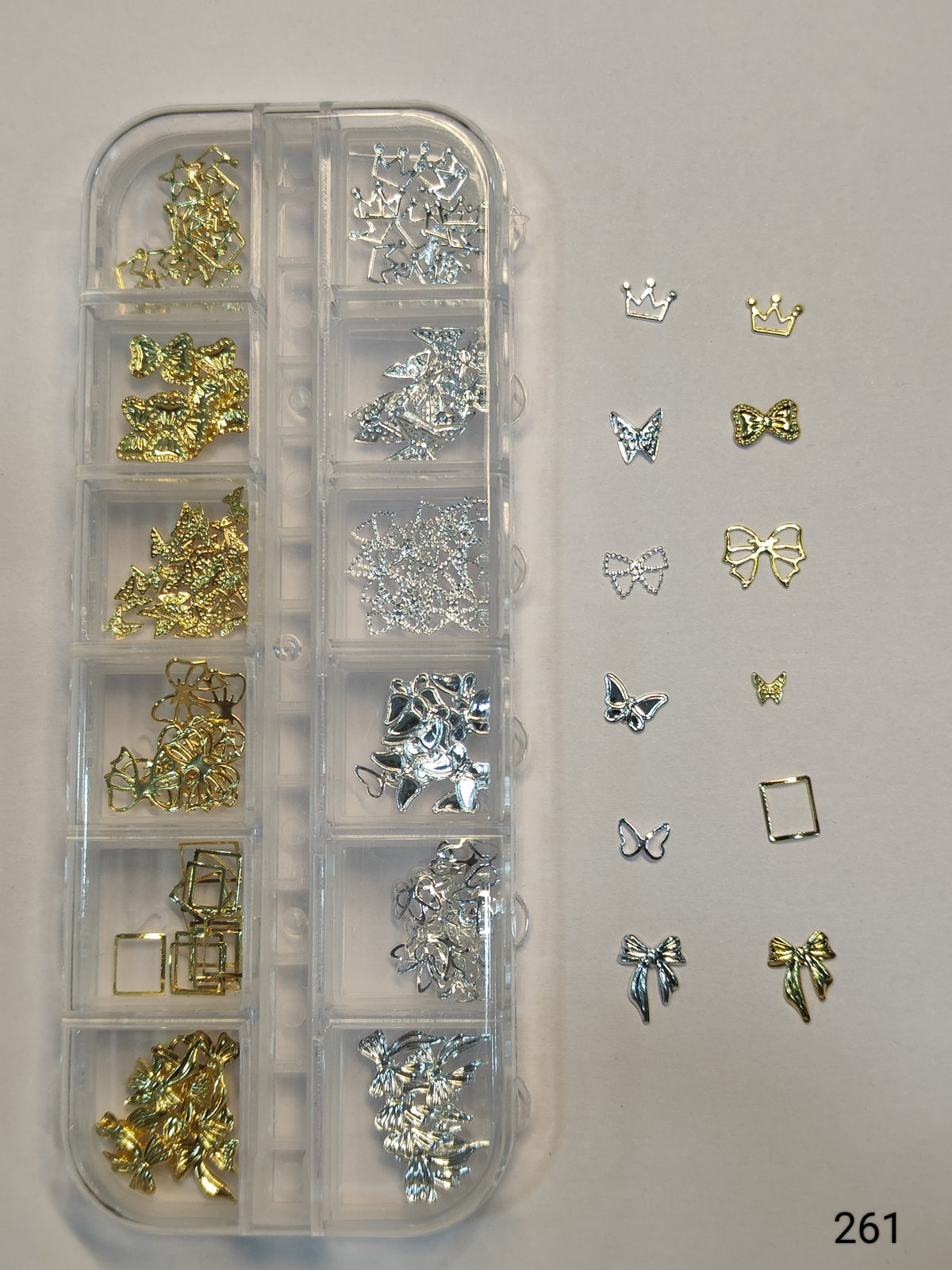 GV656 3D Metallic Nail Art Decorations – Bows, Crowns & Butterflies Box (Set 261 ,Design May Vary)