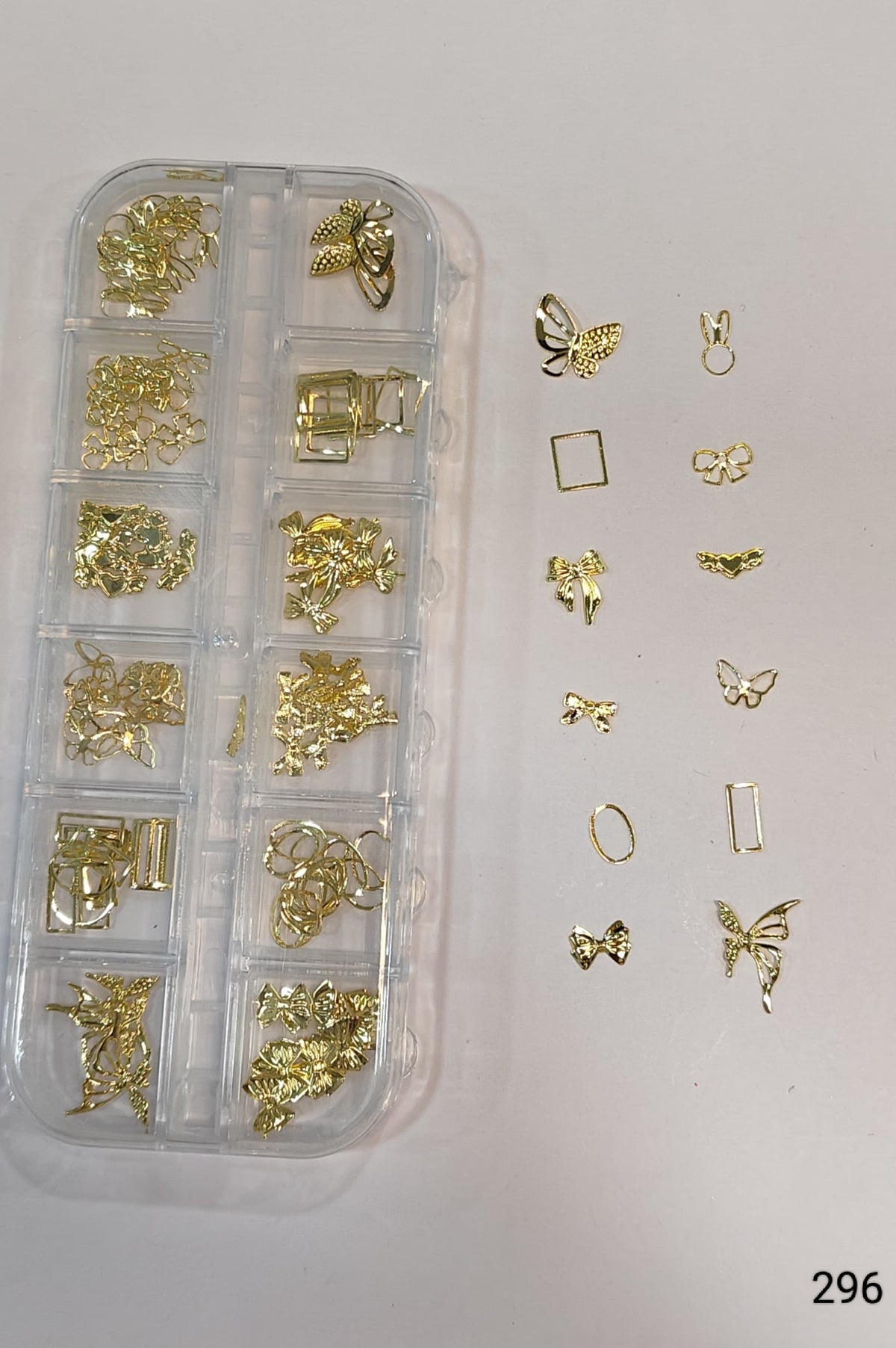 GV645 Gold Nail Charms Set – Butterfly, Bow, Bunny & Geometric Designs (Set 296 , Design May Vary)