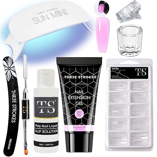 GV1075 Poly Nail Gel Extension Kit With Slip Solution Uv Nail Lamp for Builder Gel UV Nail Art Kit Nail Extension Set {SSD KIT} (PINK, 8 IN 1)