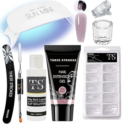 GV1075 Poly Nail Gel Extension Kit With Slip Solution Uv Nail Lamp for Builder Gel UV Nail Art Kit Nail Extension Set {SSD KIT} (PINK, 8 IN 1)