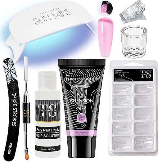 GV1075 Poly Nail Gel Extension Kit With Slip Solution Uv Nail Lamp for Builder Gel UV Nail Art Kit Nail Extension Set {SSD KIT} (PINK, 8 IN 1)