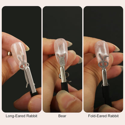 GV891 THR3E STROKES Cat Eye Magnet Tool,Bunny Magnet for Nails,4-PC Bunny-Shaped Nail Magnet Guide for Cat Eye Nail Art Salon or Home (BUNNY MAGNET)